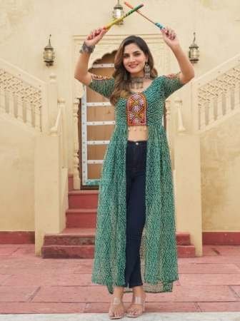 Kutchi Patchework Green Colour Navratri Kurti