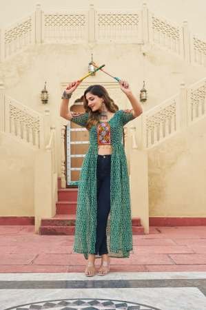 Kutchi Patchework Green Colour Navratri Kurti