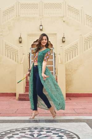 Kutchi Patchework Green Colour Navratri Kurti
