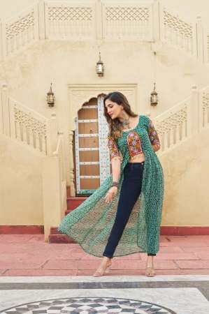Kutchi Patchework Green Colour Navratri Kurti