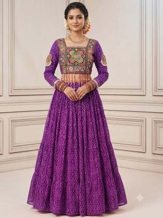 Kutchi Patchwork Purple Colour Navratri Lehenga