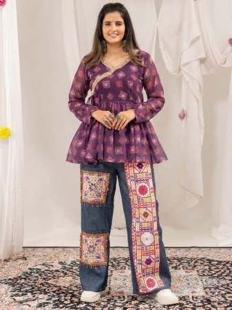Kutchi Work Jeans with Tunic Top For Navratri