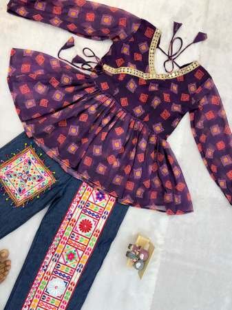 Kutchi Work Jeans with Tunic Top For Navratri