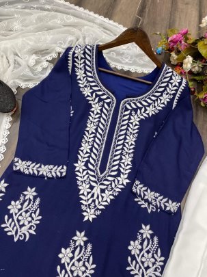 Ladies Embroidered Work Rayon Kurti and Palazzo with Dupatta