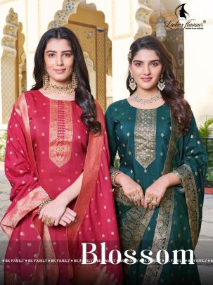Ladies Flavour Blossom 1001 1004 Series Chanderi Jaquard Party Wear Stitch Salwar Kameez