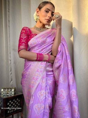 Ladies Lavender Wedding Banarasi Soft Silk Saree