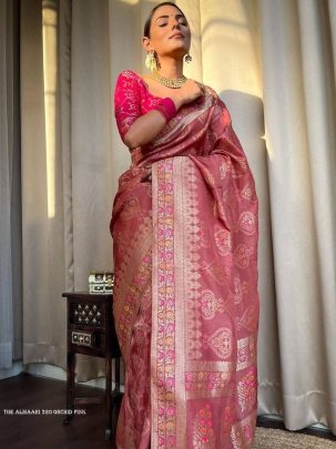 Ladies Orchid Pink Wedding Banarasi Soft Silk Saree