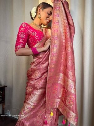 Ladies Orchid Pink Wedding Banarasi Soft Silk Saree