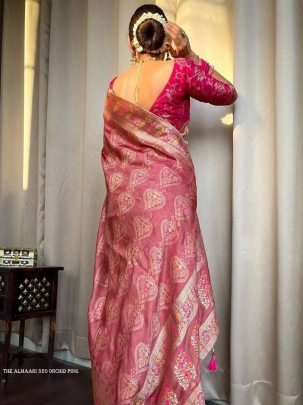 Ladies Orchid Pink Wedding Banarasi Soft Silk Saree