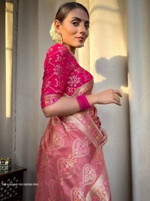 Ladies Orchid Pink Wedding Banarasi Soft Silk Saree