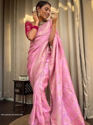 Ladies Pink Onion Wedding Banarasi Soft Silk Saree