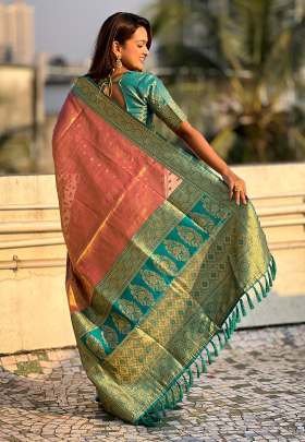 Ladies Wedding Wear Fanta Woven Pallu Pure Soft Tissue Saree