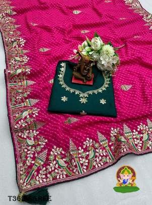 Ladise Wear Rani Pink Georgette Mono Banglori Saree
