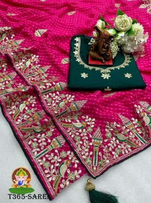 Ladise Wear Rani Pink Georgette Mono Banglori Saree