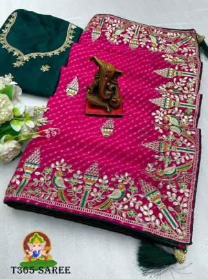 Ladise Wear Rani Pink Georgette Mono Banglori Saree