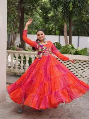 Laheriya & Bandhej Printed Kutchi Patche Work Gown