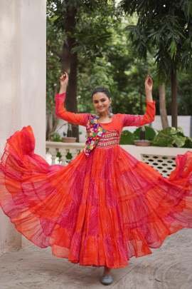 Laheriya & Bandhej Printed Kutchi Patche Work Gown