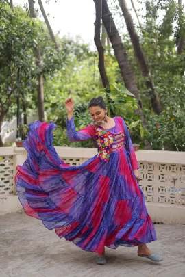 Navratri Special Laheriya Bandhej Gown With Kutchi Patchwork