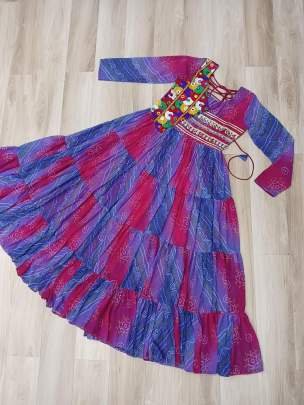 Navratri Special Laheriya Bandhej Gown With Kutchi Patchwork