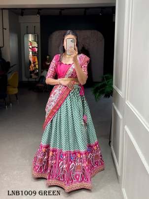  Laheriya Patola Print Green Lehenga 