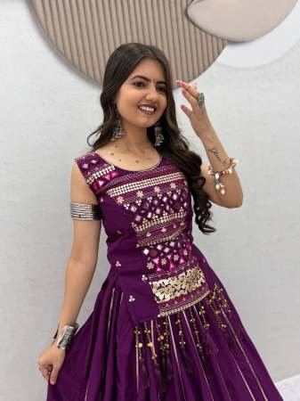 Lampi Bordar Work Purple Colour Mother Daughter Navratri Combo