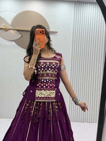 Lampi Bordar Work Purple Colour Mother Daughter Navratri Combo