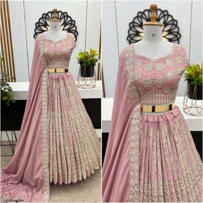 Latest Baby Pink Chinon Silk Lhenga Choli