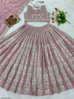Latest Baby Pink Chinon Silk Lhenga Choli