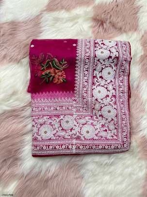 Latest Baby Pink Organza Silk Saree With Chikankari Work