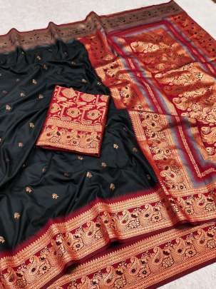Latest Banarasi Black Silk Saree and Unique Blouse