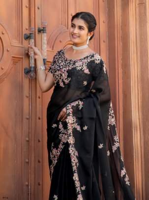 Latest Beautiful Black Kasturi Silk Saree With Zari and Dori Work