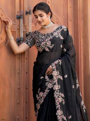 Latest Beautiful Black Kasturi Silk Saree With Zari and Dori Work