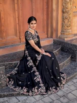 Latest Beautiful Black Kasturi Silk Saree With Zari and Dori Work