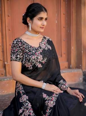 Latest Beautiful Black Kasturi Silk Saree With Zari and Dori Work