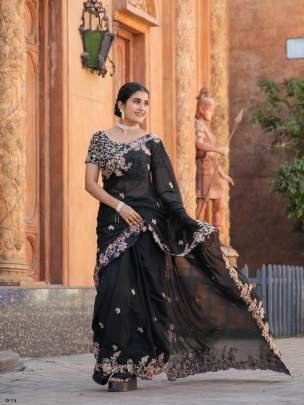 Latest Beautiful Black Kasturi Silk Saree With Zari and Dori Work