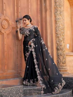 Latest Beautiful Black Kasturi Silk Saree With Zari and Dori Work