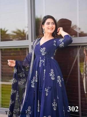 Latest Blue Pure Muslin With Digital Print Kurti Pant Dupatta Set