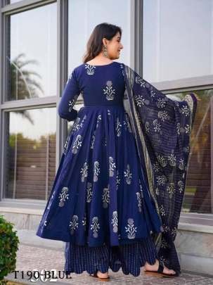 Latest Blue Pure Muslin With Digital Print Kurti Pant Dupatta Set