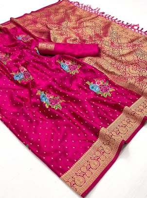 Latest Branded Rani Flower Work Satin Silk Saree