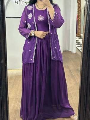 Latest Chinnon Silk Purple Indo Western Dresses