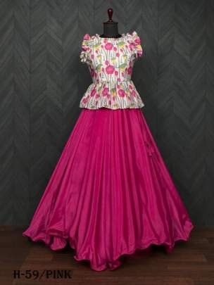 Latest Chinon Pink Crop Top Lehenga Choli