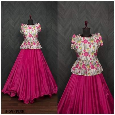 Latest Chinon Pink Crop Top Lehenga Choli