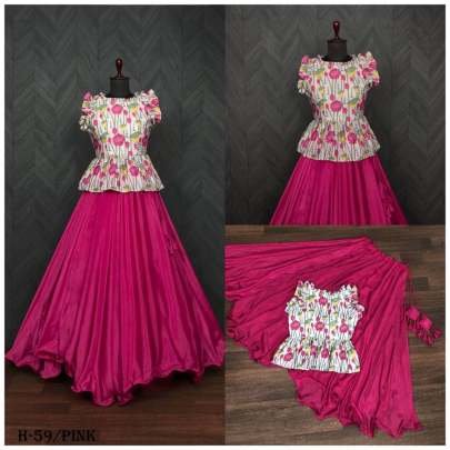 Latest Chinon Pink Crop Top Lehenga Choli