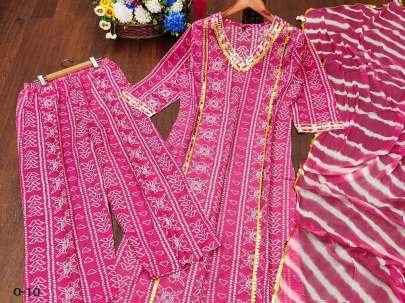 Latest Cotton Pink Kurti With Gotta Patti Work