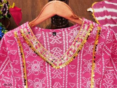 Latest Cotton Pink Kurti With Gotta Patti Work