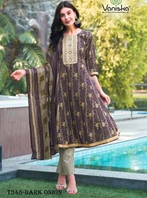 Latest Dark Onion Pure Cotton Kurti Pant Dupatta Set