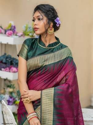 Latest Dark Pink Pure Tussar Silk Weaving Saree