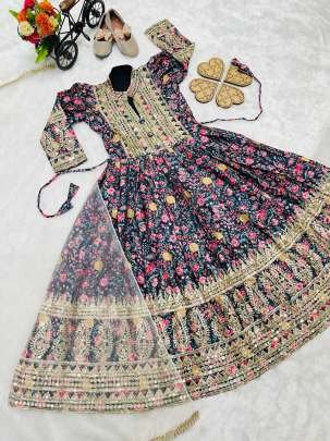 Latest Designer Embroidered Silk Black Gown