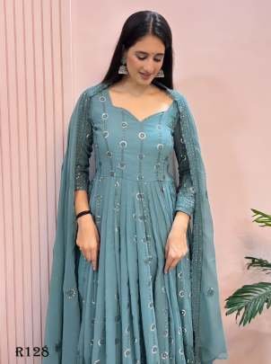 Latest Designer Gown With Embroidery Work And Sequence Work