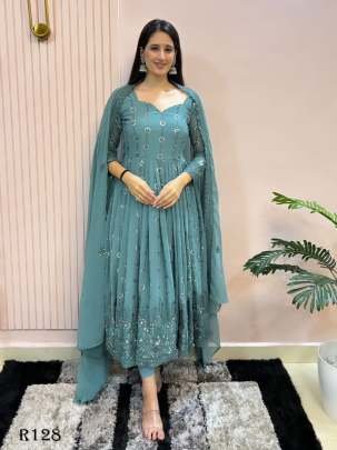 Latest Designer Gown With Embroidery Work And Sequence Work